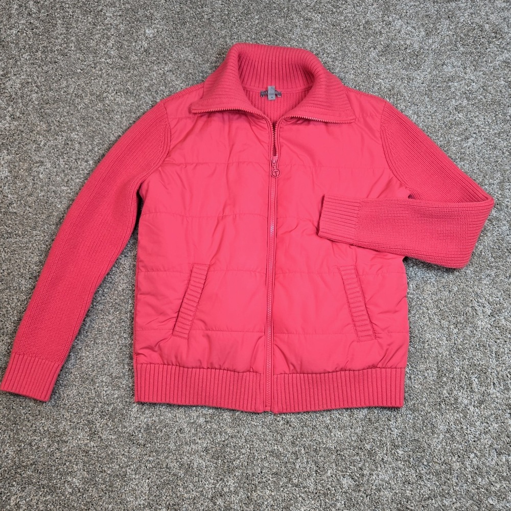 T By Talbots Coral Quilted Full Zip Sweater Jacket womans size s coolmax